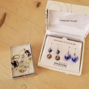 Hand Blown Artisan Glass  Sterling Dangle Drop Earrings Bundle NEW & MORE